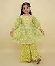 The Mom Store Cotton Knit Three Fourth Sleeves Floral Printed Gota Lace Embellished Kurti Sharara Set - Multi Colour