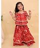 The Mom Store Cotton Woven Sleeveless Floral Printed Kurti Lehenga Set - Orange
