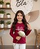 Fort Divine Cotton Knit Full Sleeves Heart & Typography Printed Tee - Maroon