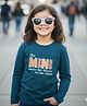 Fort Divine Cotton Knit Full Sleeves Mini Text Printed Tee - Teal Blue
