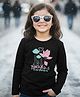 Fort Divine Cotton Knit Full Sleeves Floral Printed Tee - Black
