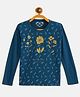 Fort Divine Cotton Knit Full Sleeves Floral Printed Tee - Teal