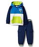 Babyhug Terry Knit Full Sleeves Cut & Sew Hooded T-Shirt & Lounge Pant Set with Kangaroo Pocket & Patch Detailing - Multicolor