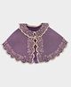 Mi Arcus Knit Floral Printed & Lace Embellished Poncho - Mauve