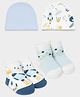 Mi Arcus Cotton Knit Pack Of 2 Space Theme Designed Socks & Caps - White & Blue