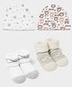 Mi Arcus Cotton Knit Pack Of 2 Stars & Teddy Bear Designed Caps With Socks Set - Cream & Brown
