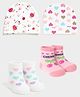 Mi Arcus Cotton Knit Pack Of 2 Cherries & Hearts Designed Caps With Socks Set - Pink