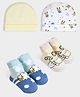 Mi Arcus Cotton Knit Pack Of 2 Animals & Bees Designed Caps & Socks - Multi Colour