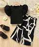 tior Woven Half Puffed Sleeves Solid Top With Palazzo Set - Black