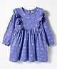 Zero Sinker Knit Full Sleeves Frock with Frill Detailing & Floral Print - Navy Blue