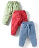Zero Interlock Knit Full Length Leggings with Animal Print Pack of 3 - Light Green Light Blue  & Red