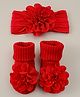 Bonfino Headband & Socks Combo Set With Floral Applique - Red