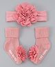 Bonfino Headband & Socks Combo Set With Floral Applique - Pink