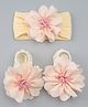 Bonfino Headband With Booties & Floral Applique Detailing - Beige