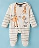 Mini Taurus Interlock Knit Full Sleeves Footed Romper With Stripes & Giraffe Print - Cream