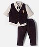 Mini Taurus Sinker Knit Full Sleeves Three Piece Party Suit With Bear Embroidery  - Brown