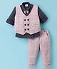 Mini Taurus Sinker Knit Full Sleeves Three Piece Party Suit With Checkered Design - Beige