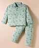 Mini Taurus Cotton Knit Full Sleeves  Co-Ord Night Suit with Animal Print - Mint