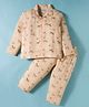 Mini Taurus Cotton Knit Full Sleeves  Co-Ord Night Suit with Animal Print - Cream