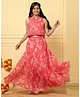 TeenTrums Georgette Woven Sleeveless Floral Printed Lehenga Choli Set - Coral