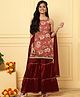 TeenTrums Georgette Woven Sleeveless Floral Printed Kurta & Sharara With Dupatta Set - Red