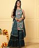 TeenTrums Georgette Woven Sleeveless Floral Printed Kurta & Sharara With Dupatta Set - Turquoise
