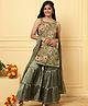 TeenTrums Georgette Woven Sleeveless Floral Printed Kurta & Sharara With Dupatta Set - Green