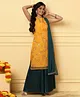 TeenTrums Organza Woven Sleeveless Leaves Embroidered Kurti Palazzo With Dupatta Set - Yellow