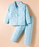 Ollypop Sinker Knit Full Sleeves Co-ords Night Suit With Unicorn Print - Light Blue