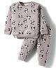 Ollypop Looper Knit Full Sleeves Co-ords Night Suit With Animal Print - Grey