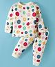 Ollypop Sinker Knit Full Sleeves Co-ords Night Suit With Smiley Print - Cream