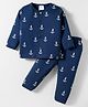 First Smile Interlock Knit Full Sleeves Co-ords Night Suit With Anchor Print - Navy Blue