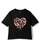 Kookie Kids Single Jersey Knit Drop Shoulder Half Sleeves T-Shirt with Sequin Detailing - Black