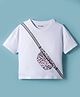 Kookie Kids Single Jersey Knit Drop Shoulder Half Sleeves T-Shirt with Sling Bag Print - White