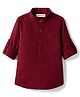 Kookie Kids Cotton Knit Full Sleeves Mandarin Collar Kurta Style Solid Color Shirt - Dark Red