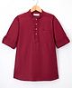 Kookie Kids Cotton Woven Full Sleeves Solid Colour Kurta Style Shirt - Dark  Red
