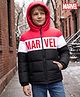 Pine Kids Marvel Woven Full Sleeves Hooded Winter Jacket With Avengers Graphic - Red & Black