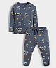 Orange Sugar Cotton Knit Full Sleeves Space Theme Printed Coordinating Night Suit Set - Navy Blue