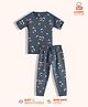 Orange Sugar 100% Cotton Knit Half Sleeves Space Theme Printed Coordinating Night Suit Set - Blue