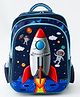 3D Space Rocket School Backpack with 3 Compartments 18L - Blue| Water-Resistant Polyester Nylon School Bag for Boys & Girls| Dual Bottle Pouch| Padded Shoulder Strap - Height 16 Inches