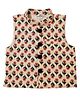 Snowflakes Cotton Woven Sleeveless Floral Motif Printed Jacket - Off White