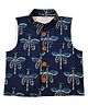 Snowflakes Cotton Woven Sleeveless Butterflies Printed Jacket - Indigo