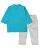 Snowflakes Cotton Woven Full Sleeves Solid Kurta Pyjama Set - Blue & White