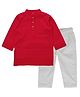 Snowflakes Cotton Woven Full Sleeves Solid Kurta Pyjama Set - Red & White