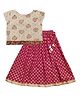 Snowflakes Rayon Woven Cap Sleeves Floral & Leaves Foil Printed Lehenga Choli Set - White & Maroon