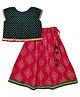 Snowflakes Rayon Woven Cap Sleeves Floral Motif Printed & Gota Lace Embellished Lehenga Choli Set - Green & Red