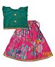 Snowflakes Rayon Woven Frill Sleeves Floral Applique Detailed Gota Lace Embellished Lehenga Choli Set - Green & Pink
