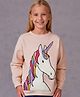 Cherry Crumble By Nitt Hyman Knit Full Sleeves Unicorn Embroidered Winter Sweatshirt - Peach
