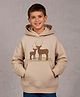 Cherry Crumble By Nitt Hyman Full Sleeves Reindeer Patch Detailed Unisex Winter Hoodie - Beige