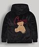 Cherry Crumble By Nitt Hyman Knit Full Sleeves Teddy Bear Patch Detailed Unisex Winter Hoodie - Black
